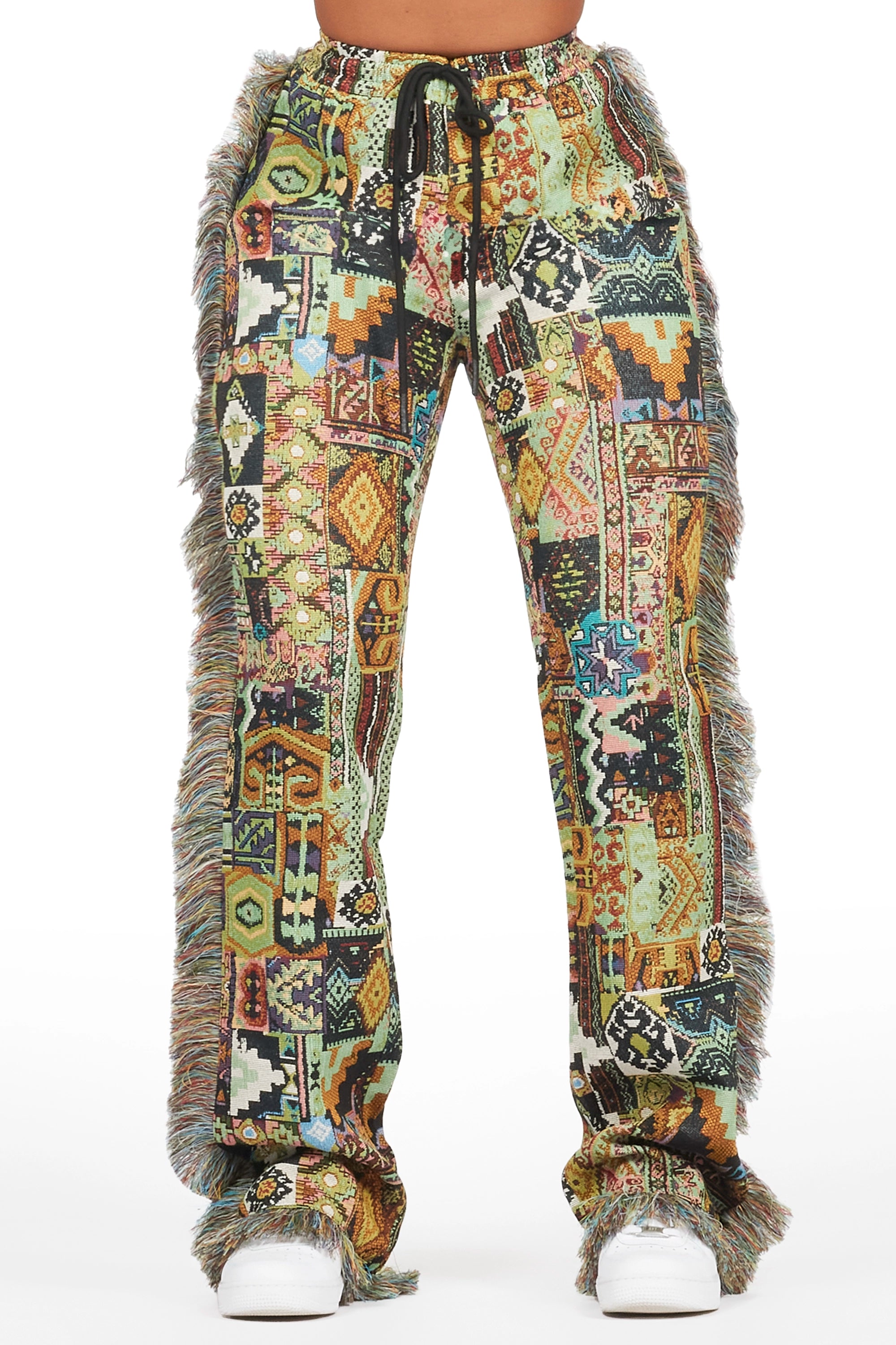 Joliet Black Tapestry Stacked Pant Stylish Elastic Waist Pants