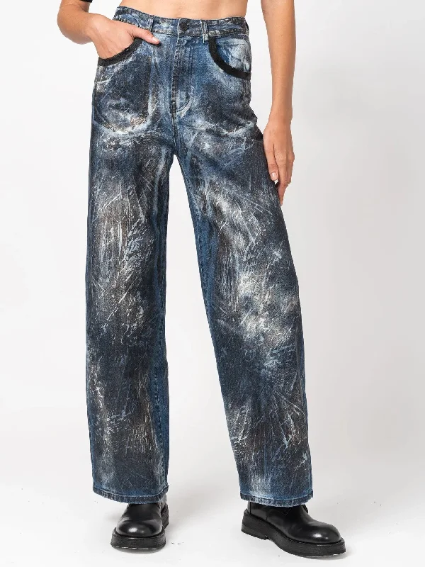Blue Dirty Laser Wide-Leg Pants Classic Straight-Leg Pants