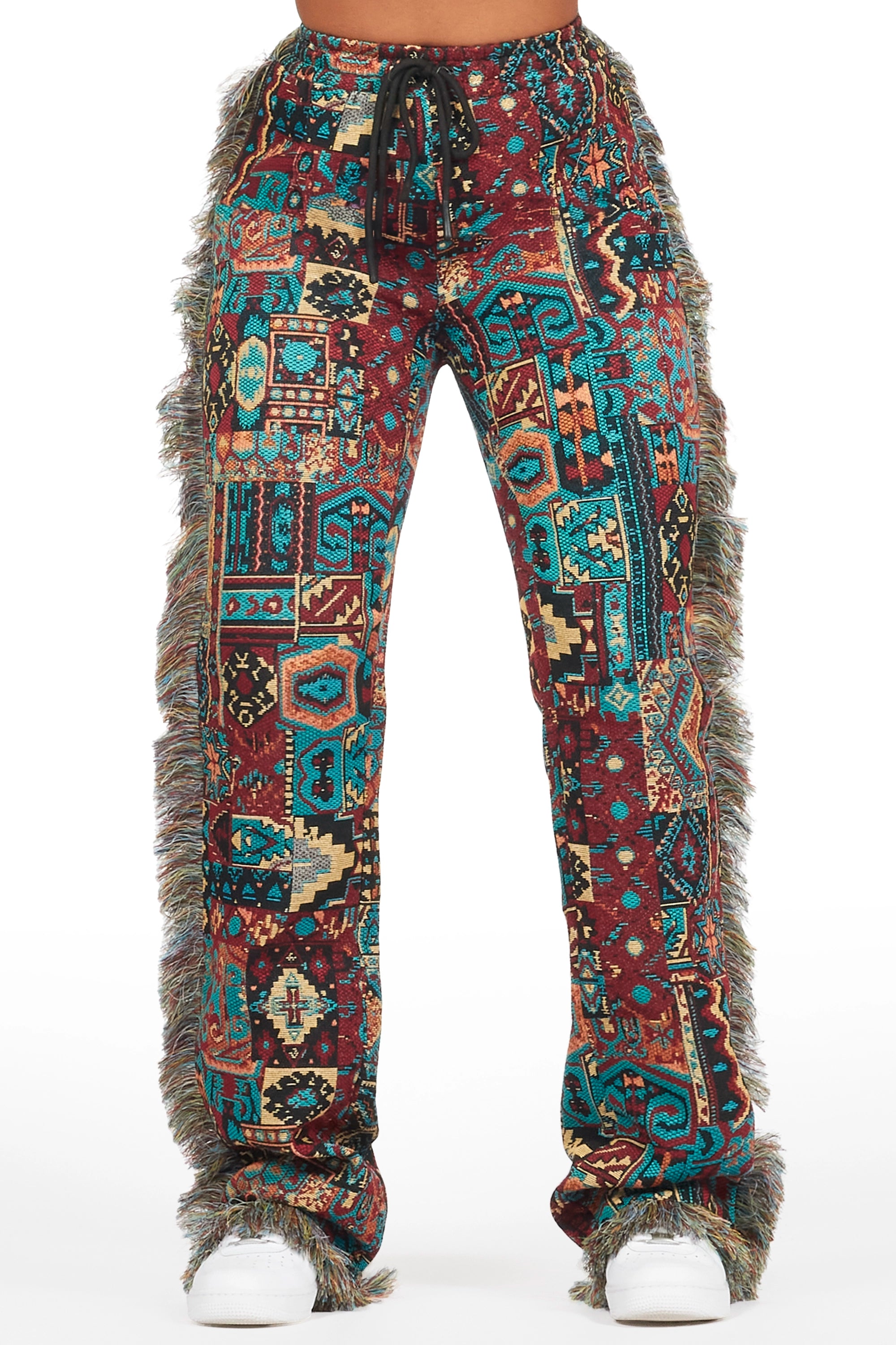 Joliet Red Tapestry Stacked Pant High-Waist Yoga Pants