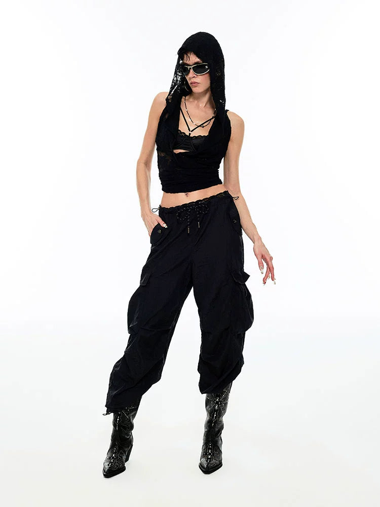 Low-rise Pleated Cargo Pants Elegant Silk Pants