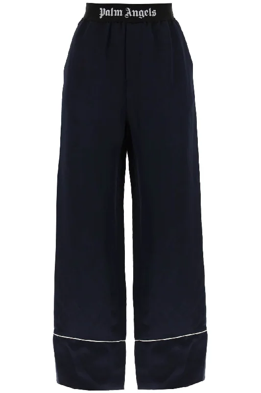 satin pajama pants for PWCA117S24FAB001 NAVY BLUE BLACK High-Waist Trousers