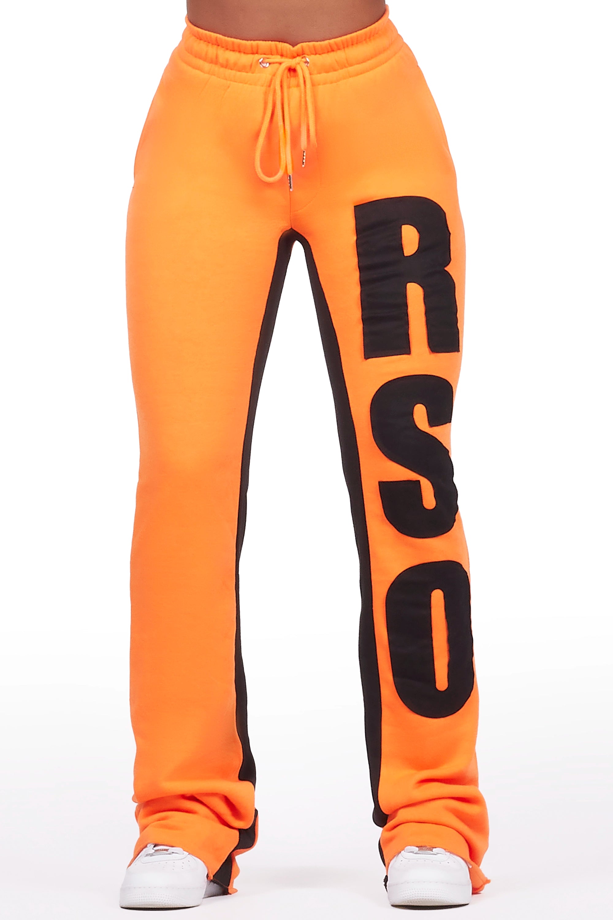 Juatica Orange Baggy Stacked Track Pant Formal Slim Pants
