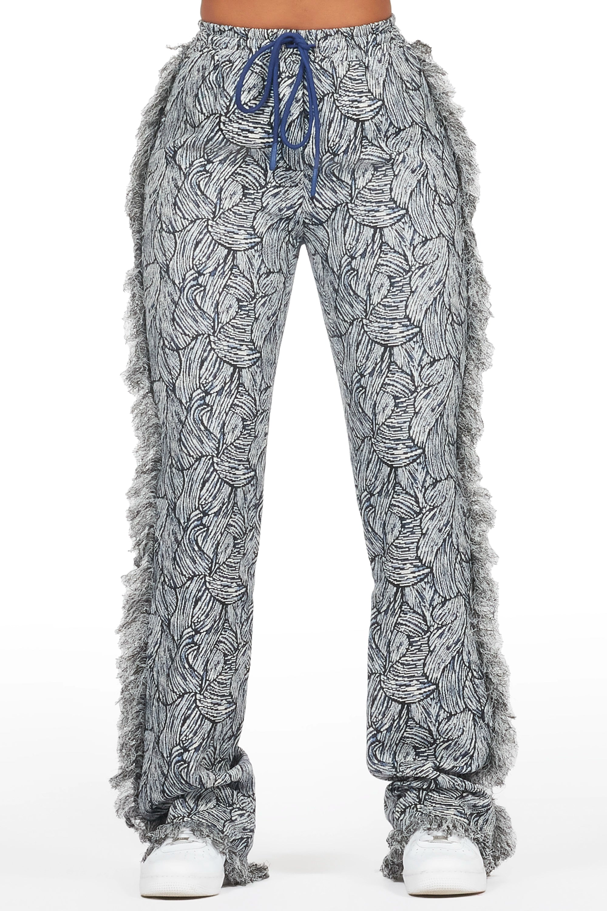 Syncere Navy Tapestry Stacked Pant Comfortable Pleated Pants