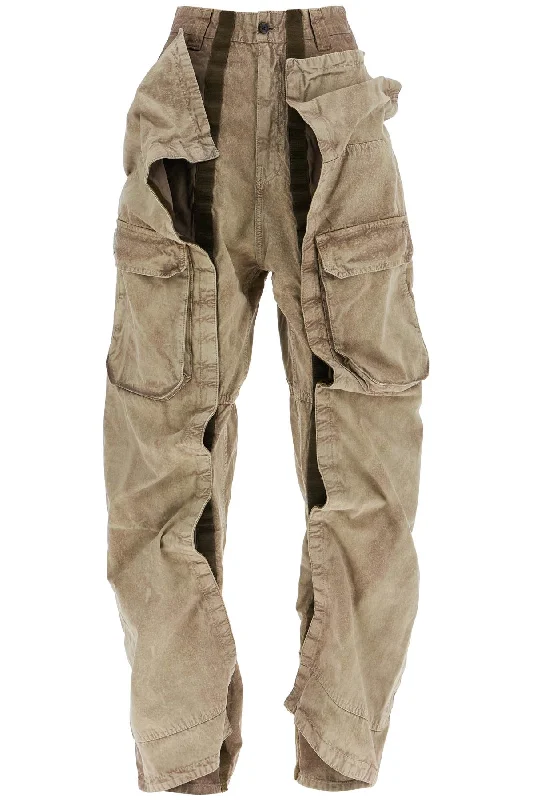 hook & loop fastener cargo pants with 203PA003 F565 WASHED KHAKI Stylish Slim Trousers