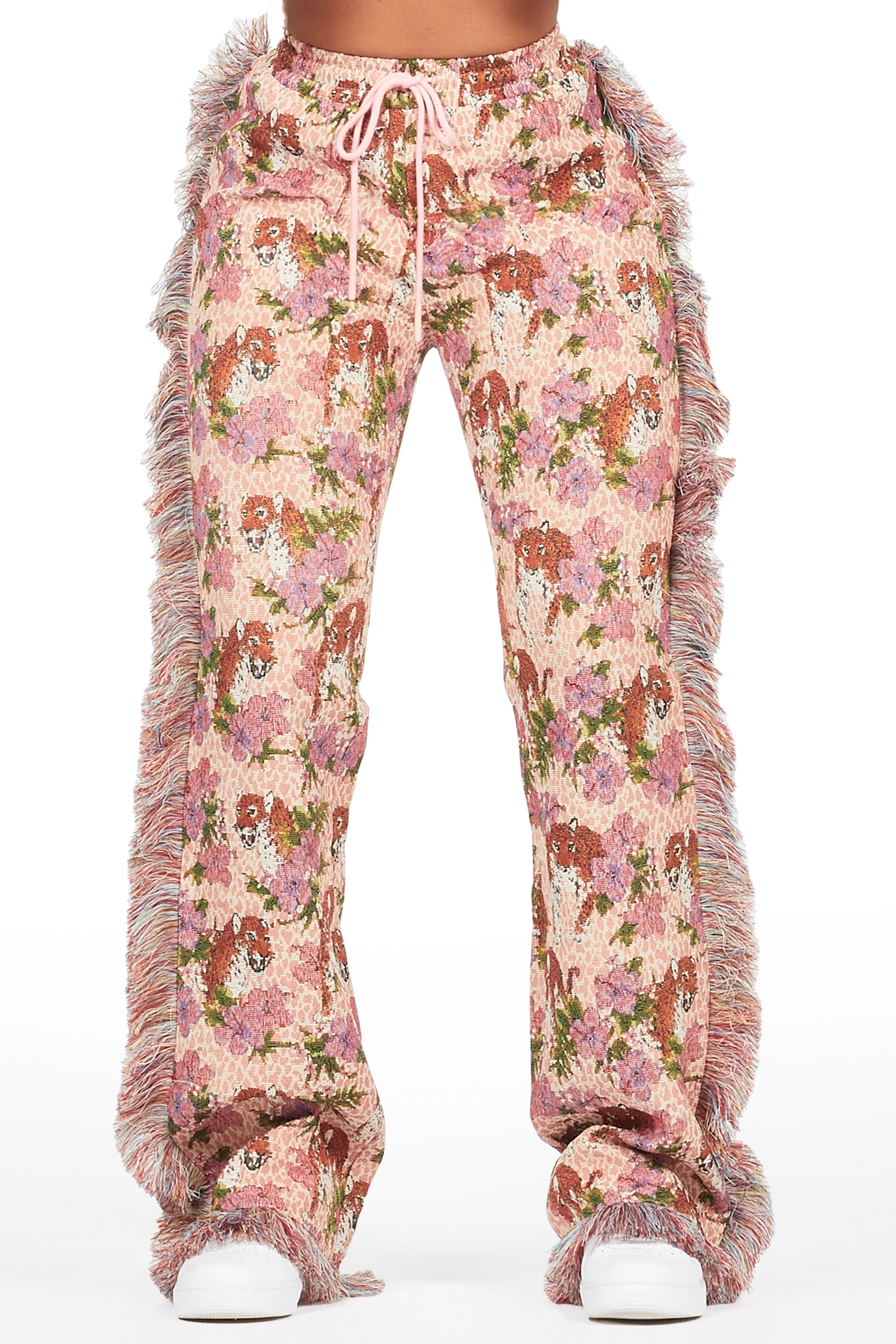 Alexsia Pink Tapestry Stacked Pant Classic Straight Pants