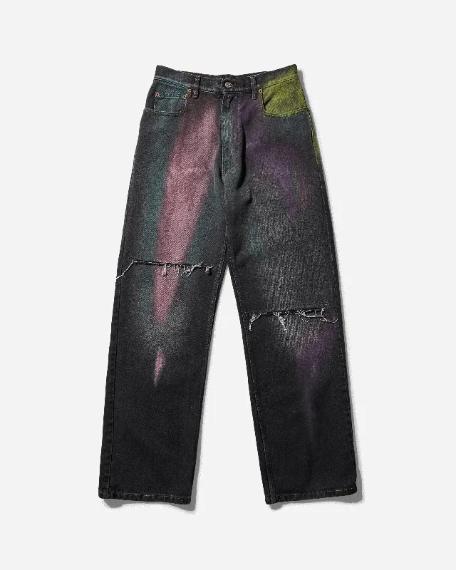 Women's Chalk Print 5-Pocket Denim Pants Black Chic Checkered Pants