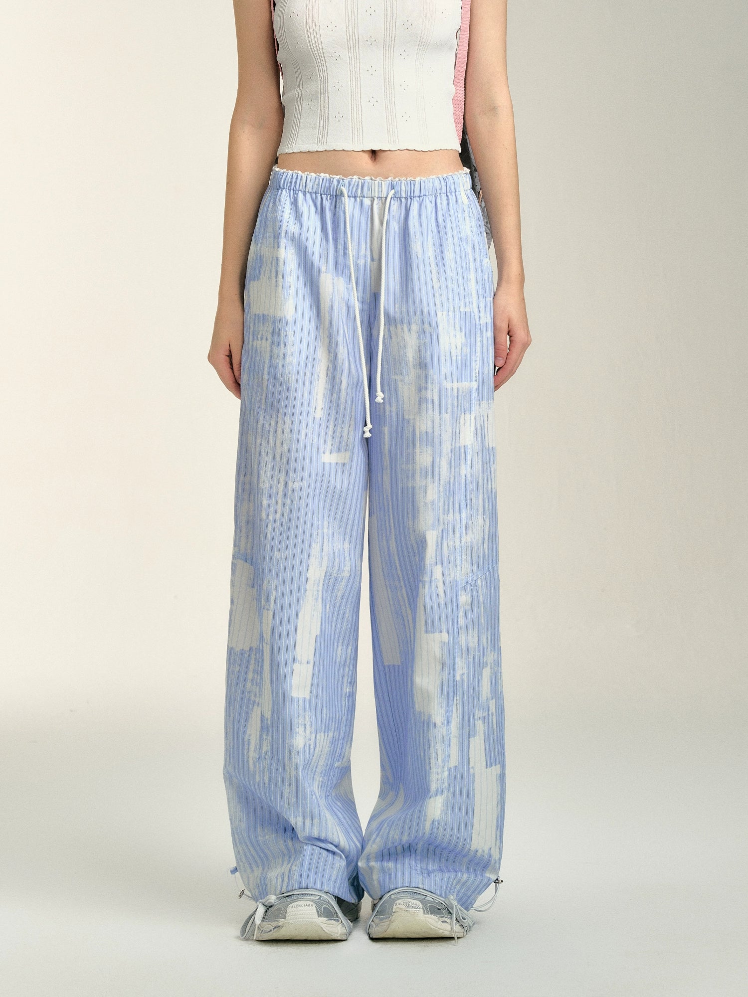 Blue Cloud Stripe Drawstring Pants High-Waist Yoga Pants