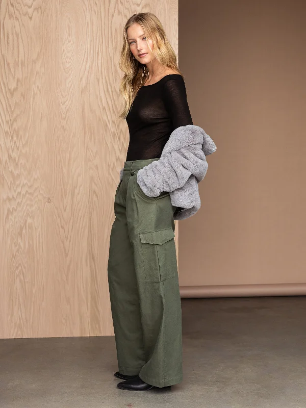 Frankie Cargo High Rise Pant Dark Olive Trendy Palazzo Pants
