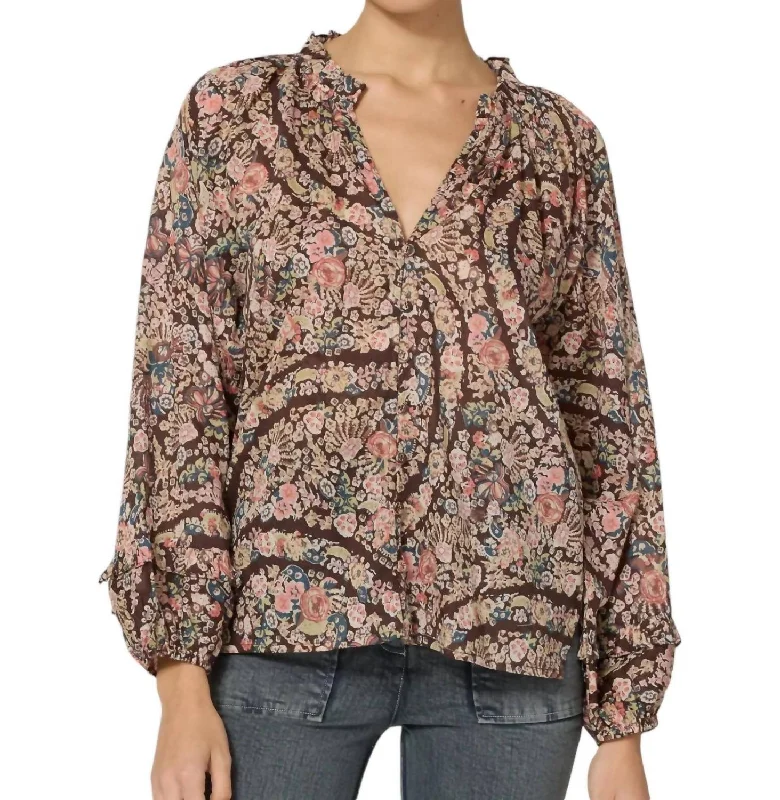 Alicia Blouse In Brown Semi-Sheer Blouse