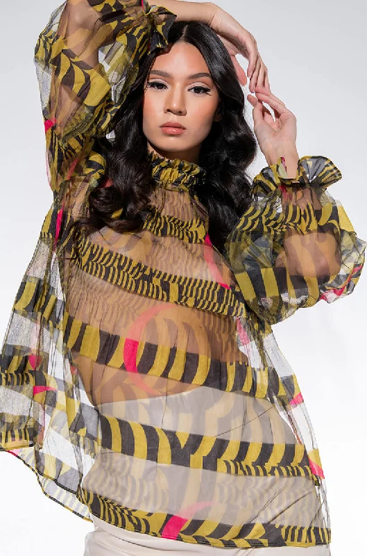 ALL THE LOVE YOU NEED SHEER BLOUSE YELLOW MULTI Semi-Sheer Blouse