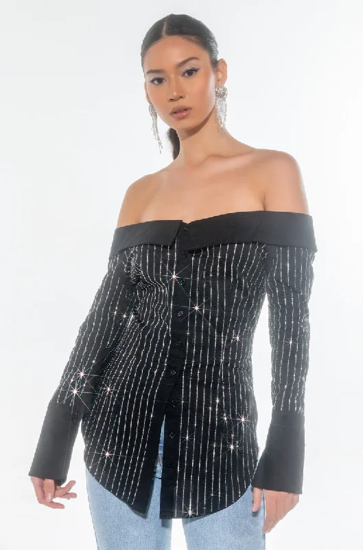 ALL THE SHINE OFF SHOULDER BLOUSE Short Sleeve Blouse