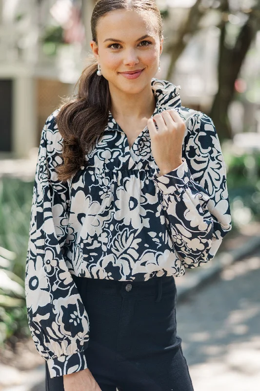 Always With Love Black Floral Blouse Backless Summer Blouse