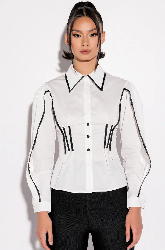 BARDOT CONTRAST TRIM BUTTON DOWN BLOUSE Sheer Mesh Blouse