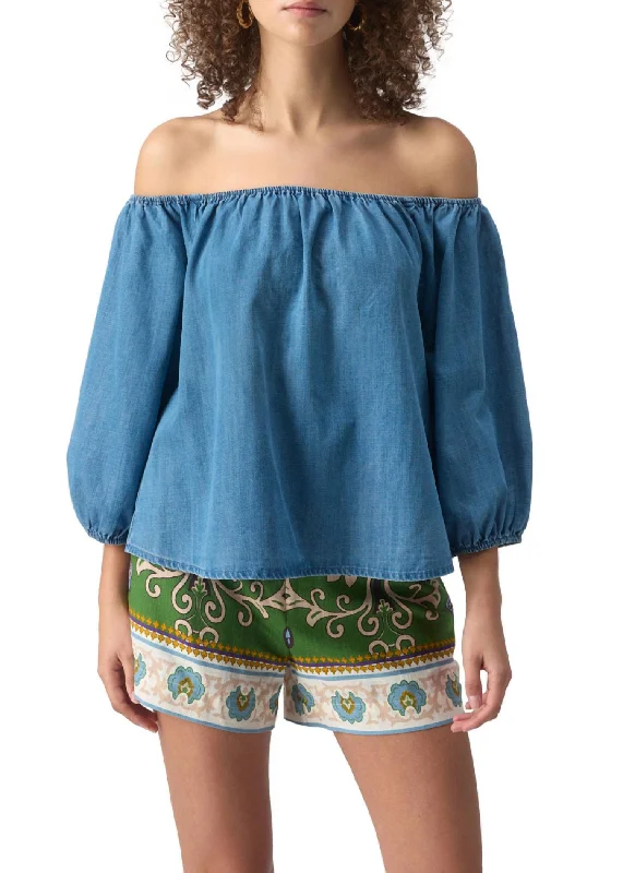 Beach To Bar Blouse In Bit Of Blue Wash Wrap Front Blouse
