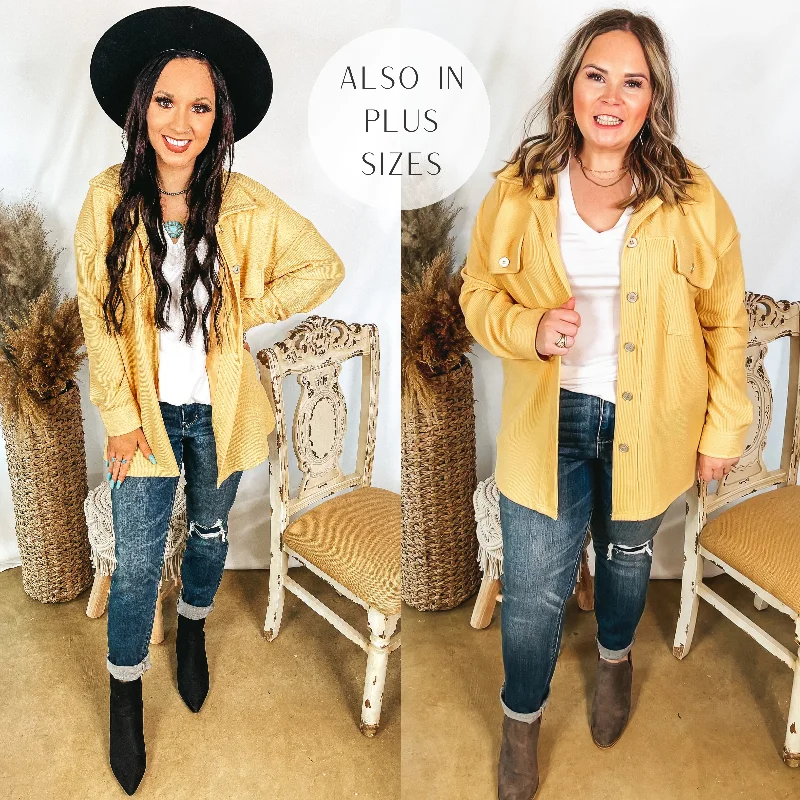 Say Less Button Up Knit Shacket in Straw Yellow Lightweight Linen Blouse