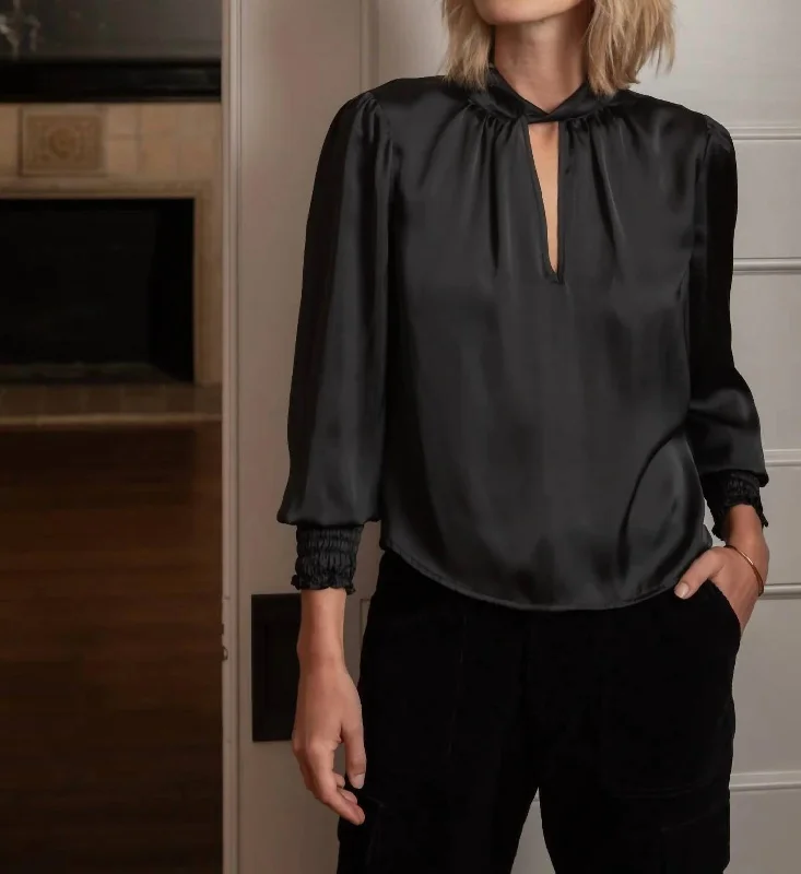 Camryn Satin Blouse In Black Oversized Silk Blouse