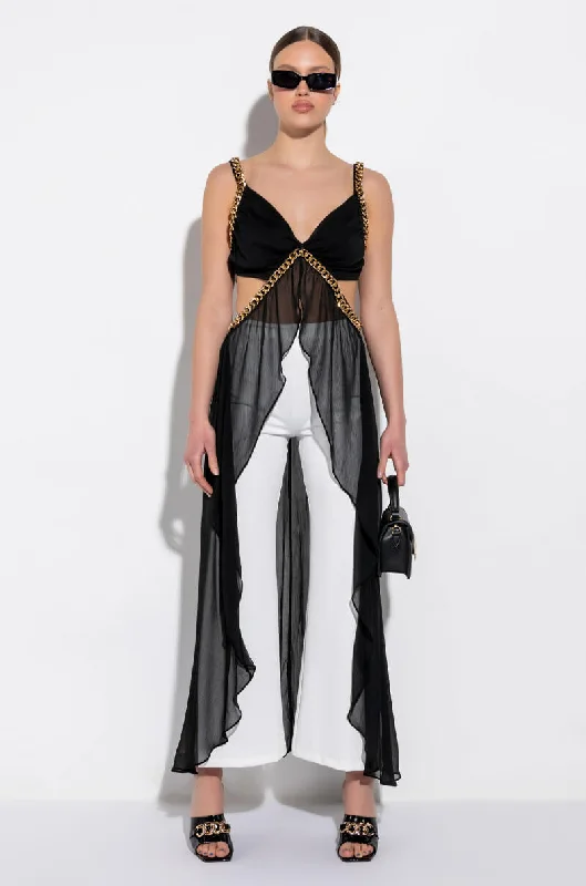 CAN'T BE CHAINED SLEEVELESS CHIFFON CUTOUT HIGH LOW BLOUSE Stretchy Fitted Blouse