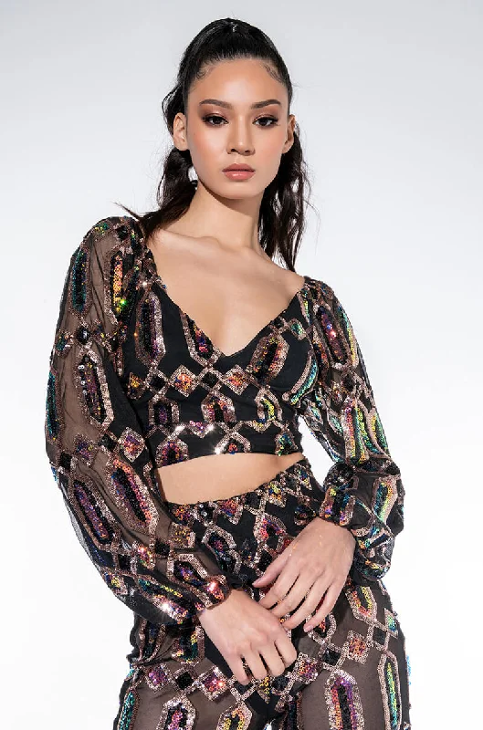 CELINE SEQUIN CROSS FRONT BLOUSE Sweetheart Neck Blouse
