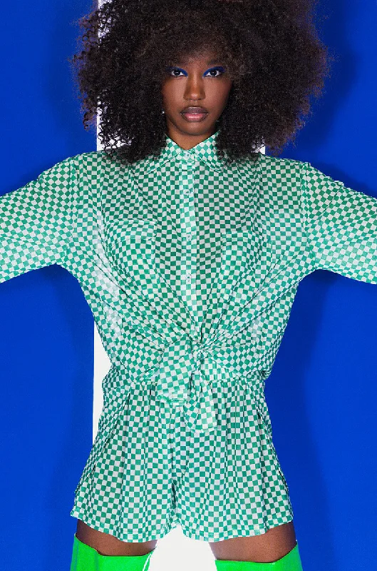 CENTRAL PARK GINGHAM MESH BUTTON DOWN BLOUSE Vintage Polka Blouse