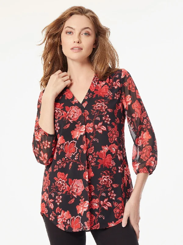Chiffon V-Neck Kelly Blouse Frilled Cuff Blouse
