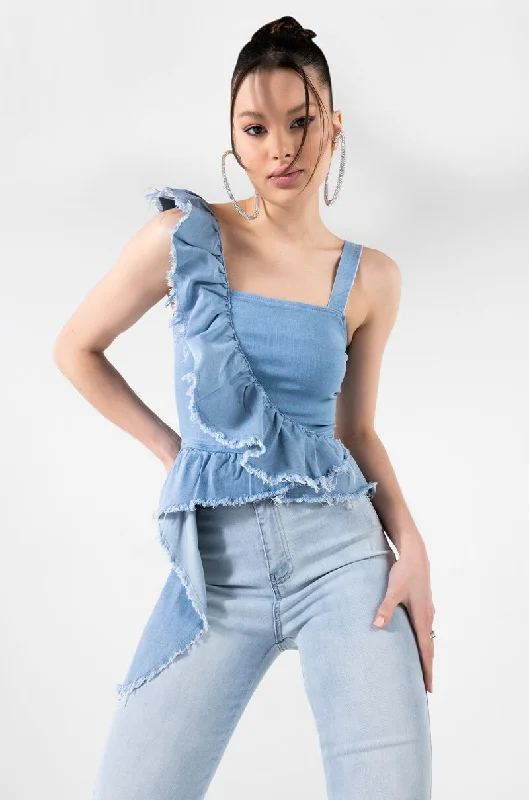 CHLOE DENIM SLEEVELESS BLOUSE Elegant Lace Blouse
