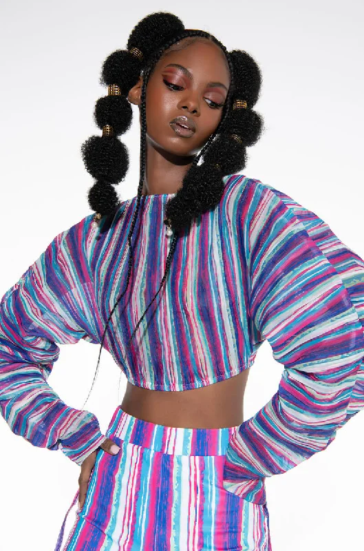 DAHLIA PLEATED LONG SLEEVE CROPPED BLOUSE Loose Fit Blouse