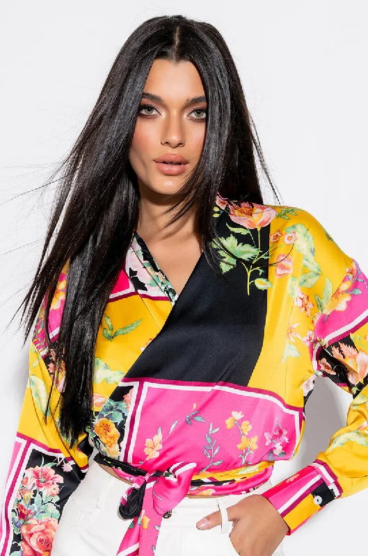 DARLING FRONT TIE FLORAL BLOUSE Floral Chiffon Blouse