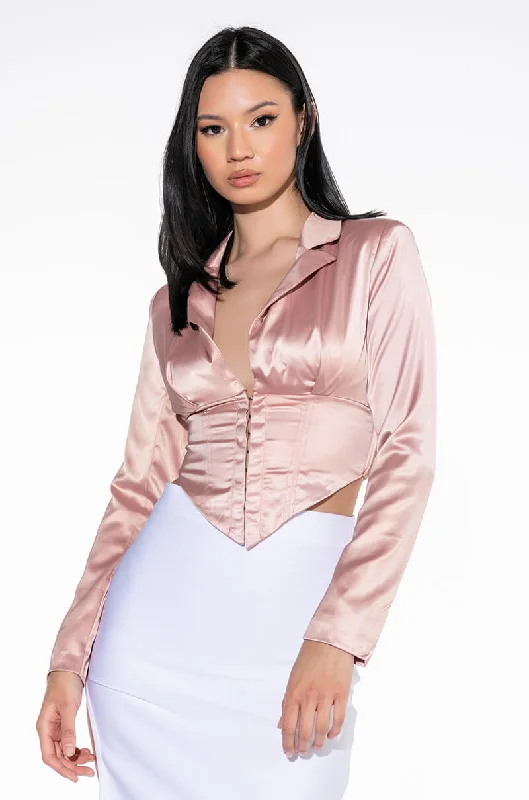 DELETE MY NUMBER SATIN BLOUSE LIGHT BROWN Soft Knit Blouse