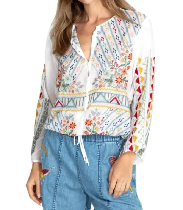 Ezra Blouse In White Chic Ruffle Blouse