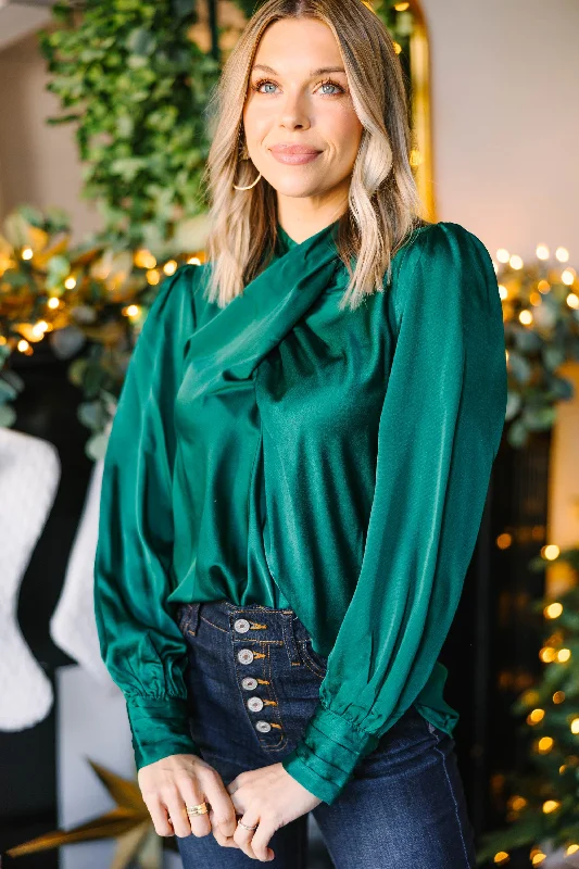 Filled With Love Hunter Green Satin Blouse Soft Modal Blouse