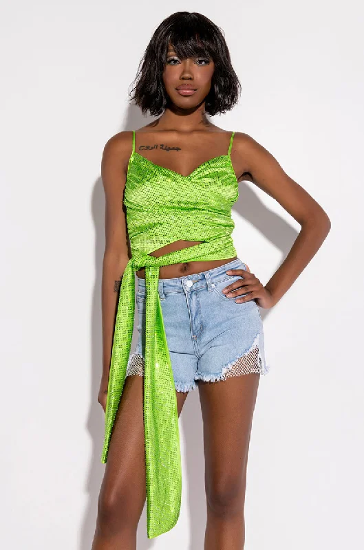 FIVE O'CLOCK SOMEWHERE SLEEVELESS RHINESTONE SATIN BLOUSE Oversized Silk Blouse