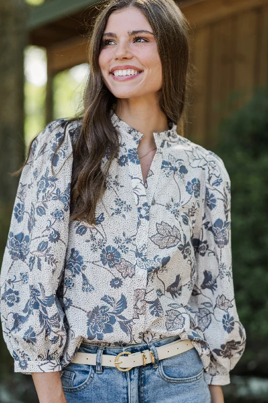 Get A Good Look Brown Floral Blouse Ruched Sleeve Blouse