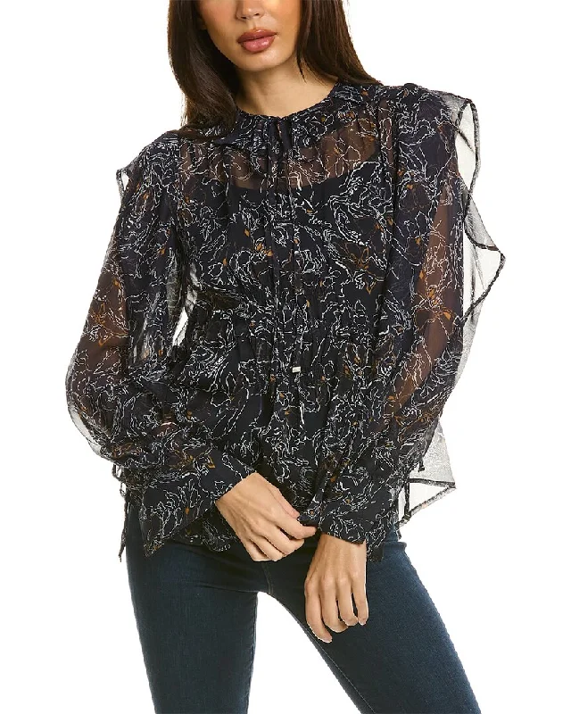 Gracia Sheer Drawstring Blouse Floral Print Blouse