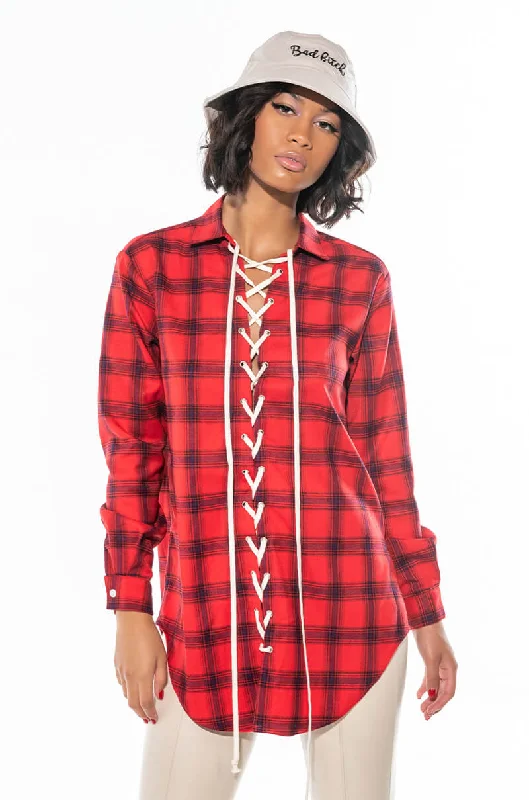 I STAY LACED IN THE BEST OVERSIZED LACE UP BLOUSE Soft Satin Blouse