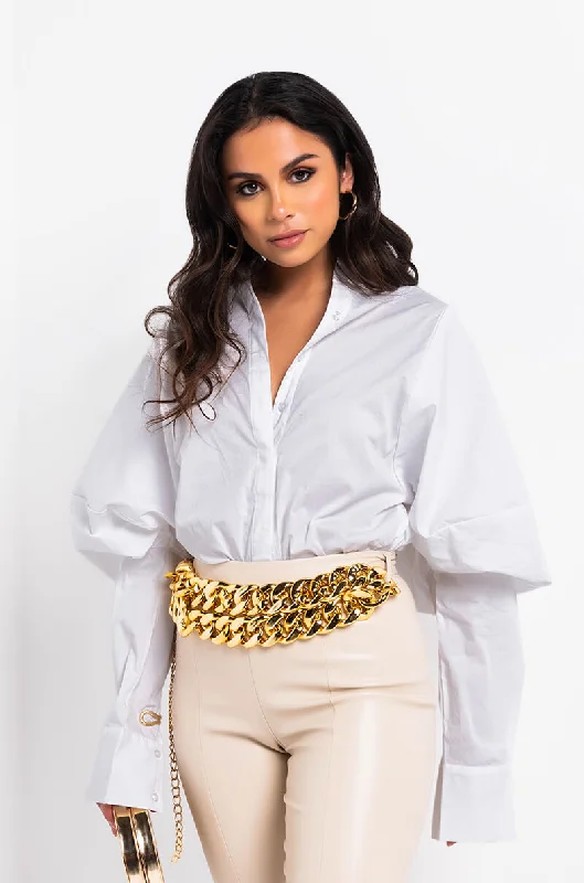 I'M NOT BOSSY, I'M THE BOSS. BUTTON UP PUFF SLEEVE BLOUSE Stylish Wrap Blouse