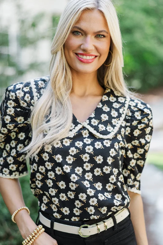 In Your Thoughts Black Floral Blouse Bell Sleeve Blouse