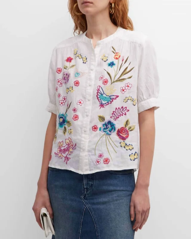 Jessi Shirred Yoke Blouse In Wht Sleeveless Chiffon Blouse