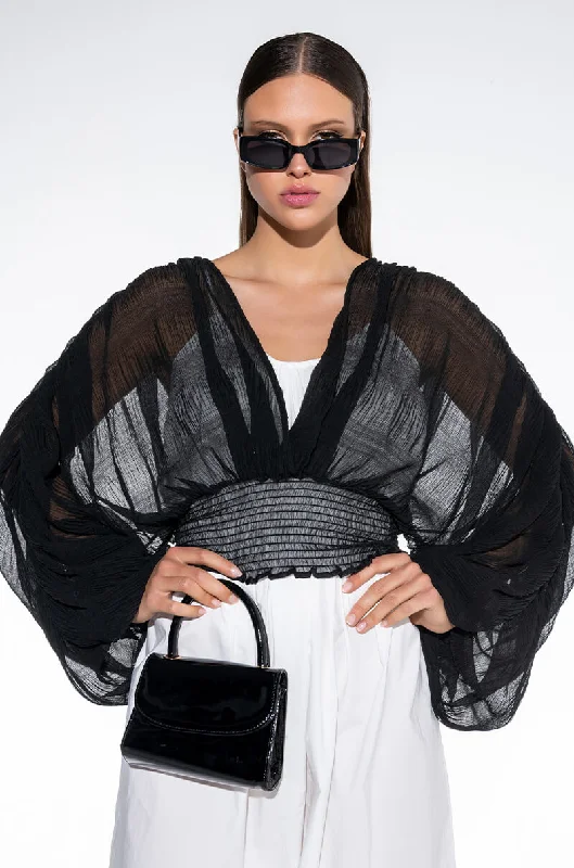 KAHANU FLOWY CHIFFON BLOUSE Sheer Mesh Blouse