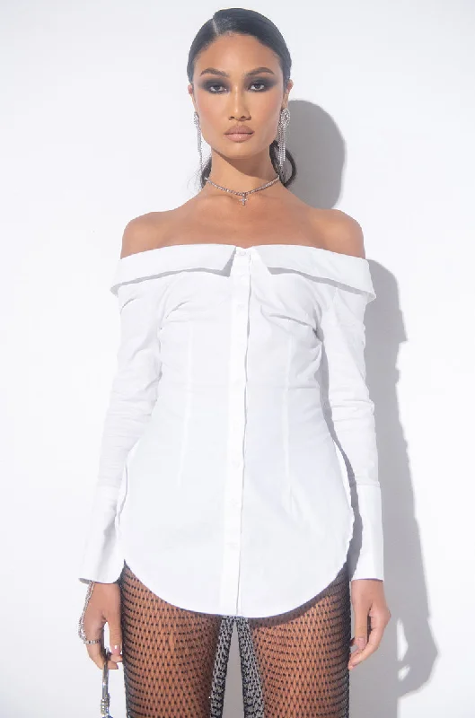 KIKI OFF THE SHOULDER POPLIN BLOUSE Ruched Sleeve Blouse