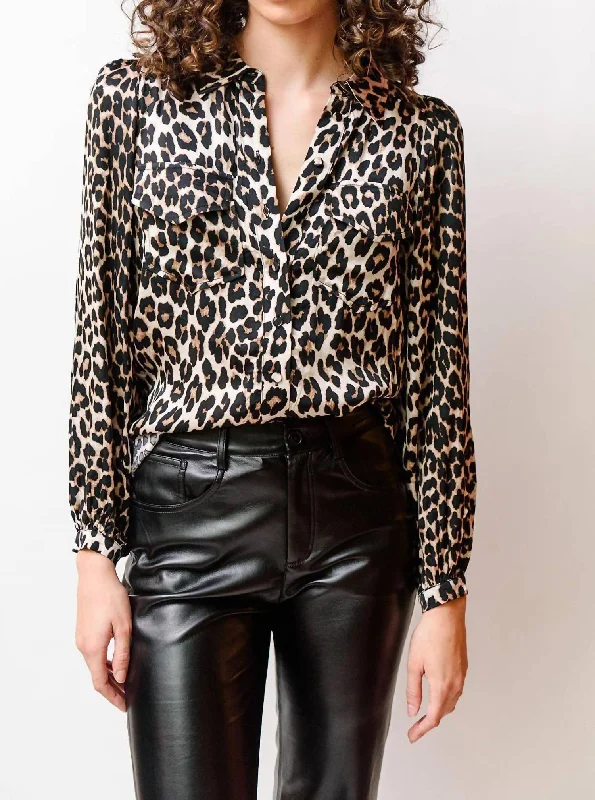 Lanna Leopard Blouse In Brown Double Button Blouse
