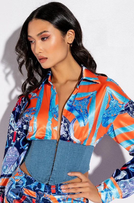 LEVITATING DENIM DETAIL BLOUSE Textured Cotton Blouse