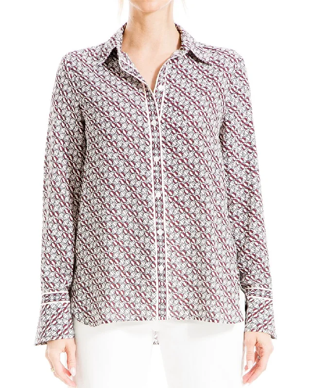 Max Studio Button Front Blouse Satin Long Blouse