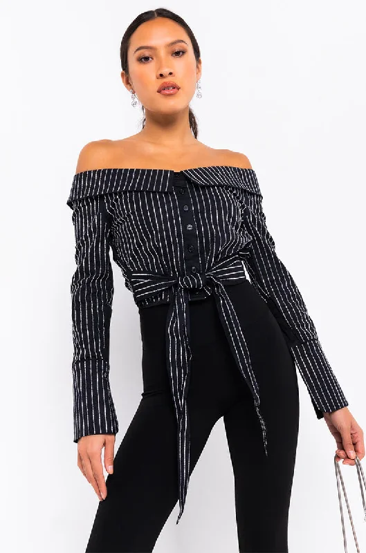 MONA RHINESTONE BLOUSE BLACK Subtle Shimmer Blouse