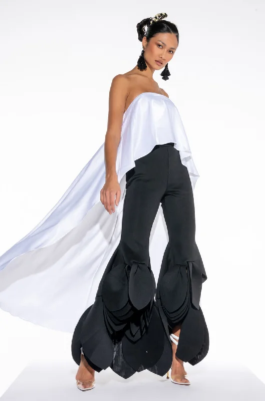 MONIQUE STRAPLESS HIGH LOW SATIN BLOUSE Silky Draped Blouse
