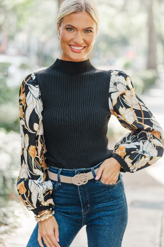 More Than Love Black Floral Blouse Sheer Sleeve Blouse