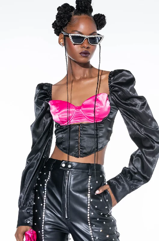MY TYPE BUSTIER FRONT SATIN BLOUSE Boho Printed Blouse