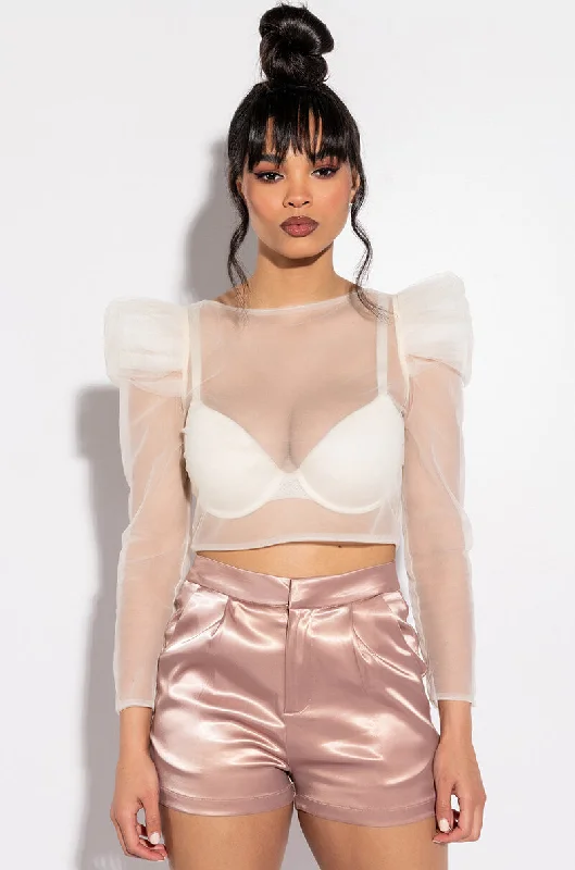 ON THE ROCKS PUFF SLEEVE TULLE BLOUSE Elegant Silk Blouse