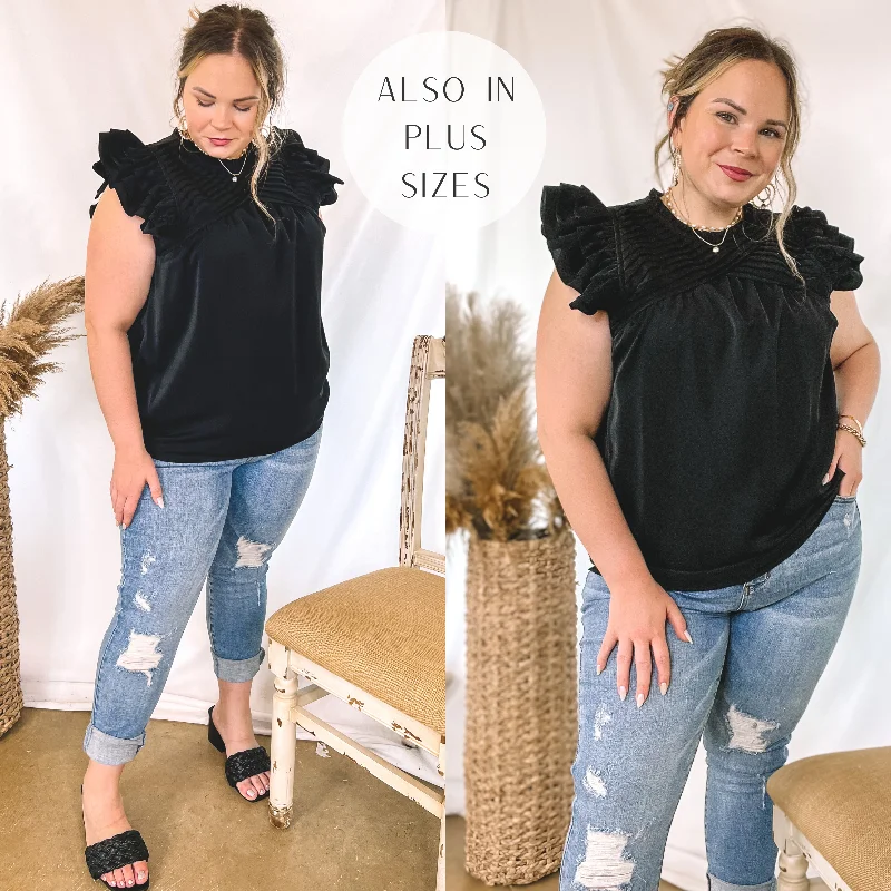 Last Chance Size Large & 1XL | Expect The Best Pleated Upper Blouse with Ruffle Cap Sleeves in Black Casual Stripe Blouse Last Chance Size Large & 1XL | Expect The Best Pleated Upper Blouse with Ruffle Cap Sleeves in Black Casual Stripe Blouse