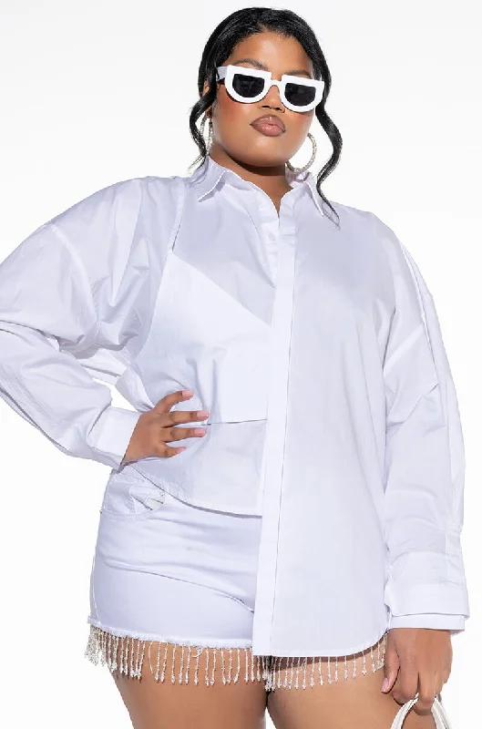 PLUS LILA LAYERED LOOK ASYMMETRICAL POPLIN BLOUSE Lightweight Tunic Blouse