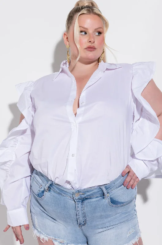 PLUS TYRA RUFFLE SLEEVE POPLIN BLOUSE Puff Sleeve Blouse